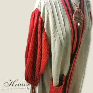 Gilet en laine traditionnel rouge et beige traditionnel Tunisie