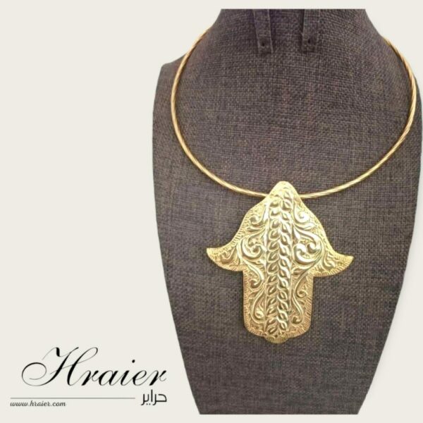 Collier en cuivre doré trompé rad de cou motif khomsa Tunisie