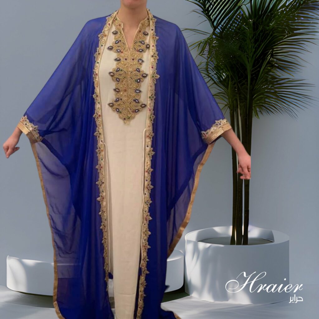 Caftan marocain deux pièces en bleu avec robe assortie - قفطان مغربي قطعتين Tunisie