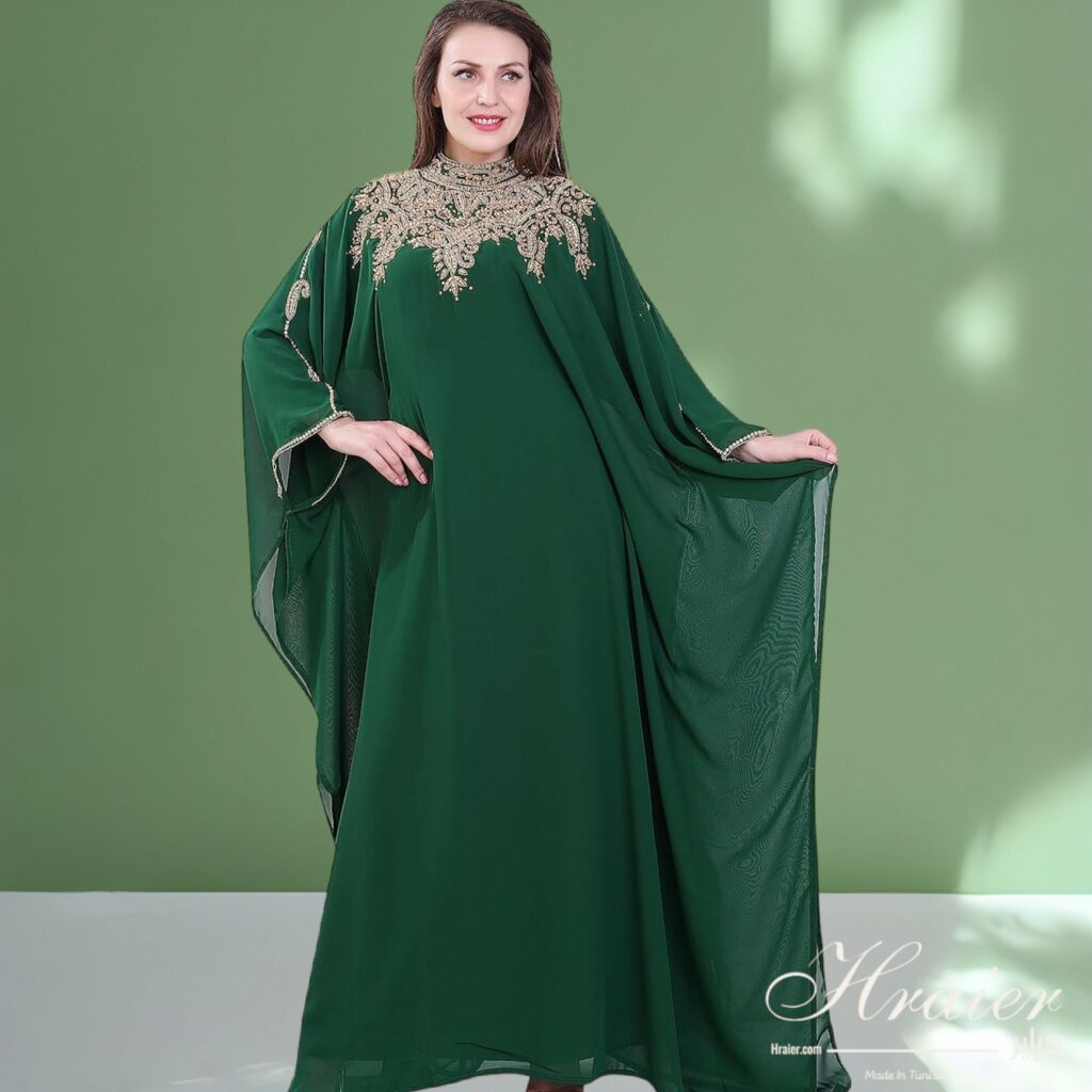 Caftan Dubai Vert sur Mesure : Fraîcheur et Élégance Personnalisées Tunisie