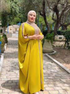 Caftan Tunisien Traditionnel Jaune en Soie - Élégance Faite Main Tunisie