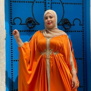 Caftan Tunisien Traditionnel en Soie - Éclat Orangé Fait Main Tunisie