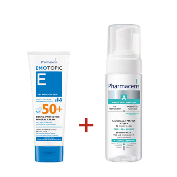 Pack Pharmaceris : Mousse nettoyante Puri sensilium + Écran solaire minéral Emotopic SPF 50+ Tunisie