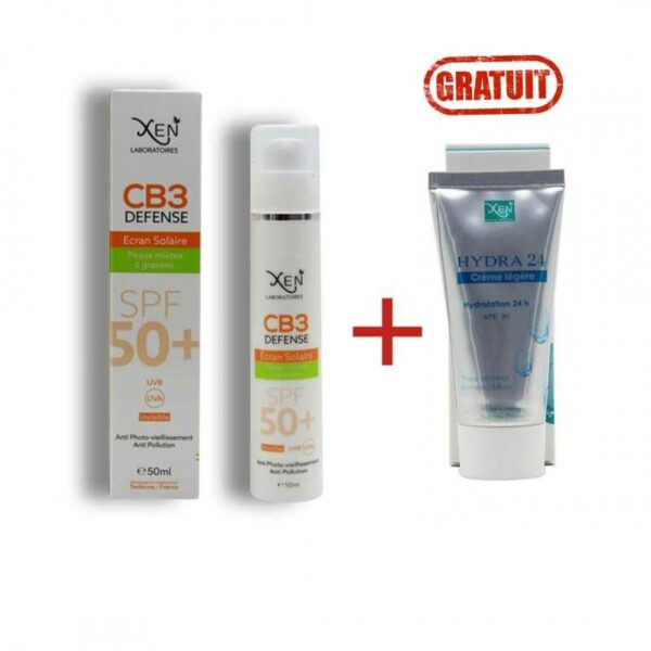 Pack de soins Xen CB3 Defense pour peaux mixtes à grasses comprenant un écran solaire + une crème légère Hydra 24 50gr. Tunisie