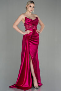 Robe de Soirée Satin Longue Fushia Tunisie