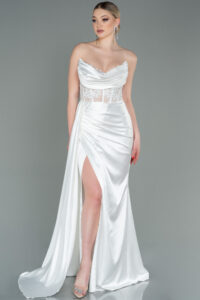 Robe de Soirée Satin Longue Blanc Tunisie