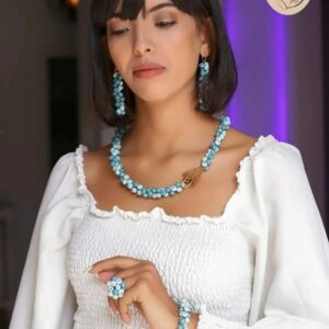 Ensemble Élégance Bleu & Blanc : Bijoux Cristal & Cuivre Doré Tunisie