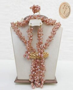 Ensemble Cristal Rose : Collier, Bague, Boucles & Bracelet Plaqué Or Tunisie