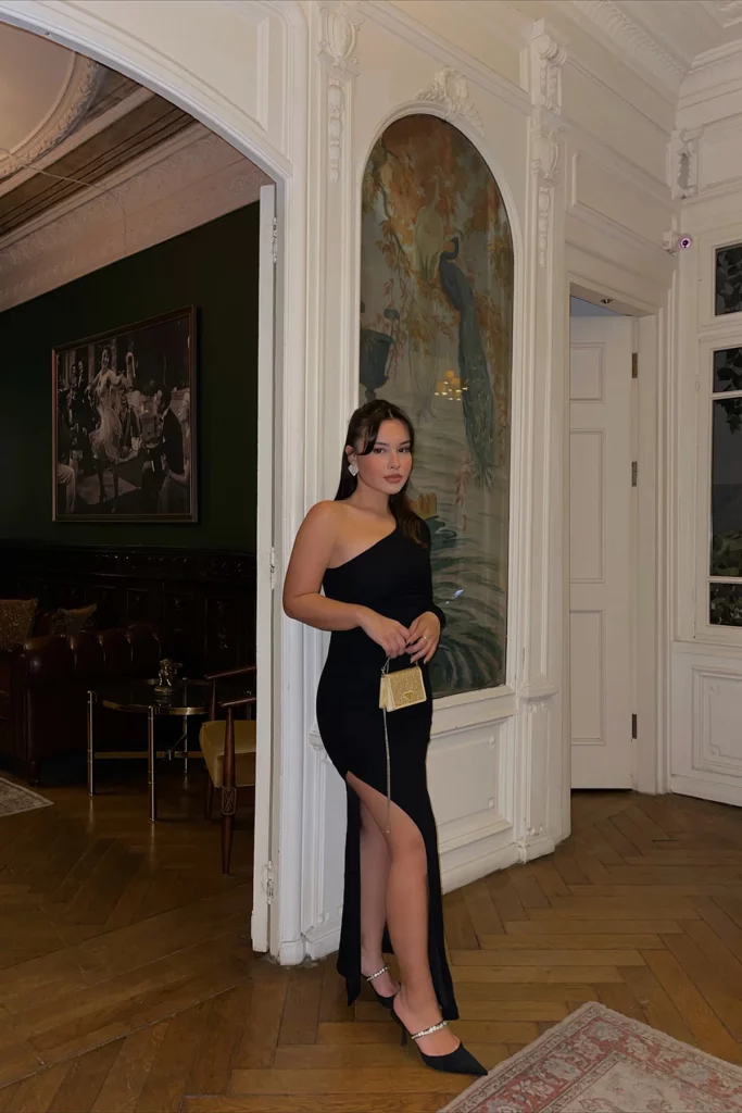 Robe De Soirée Noire Femme - Taille 38 (M) - Manches Volant - Style évasé Au Genou