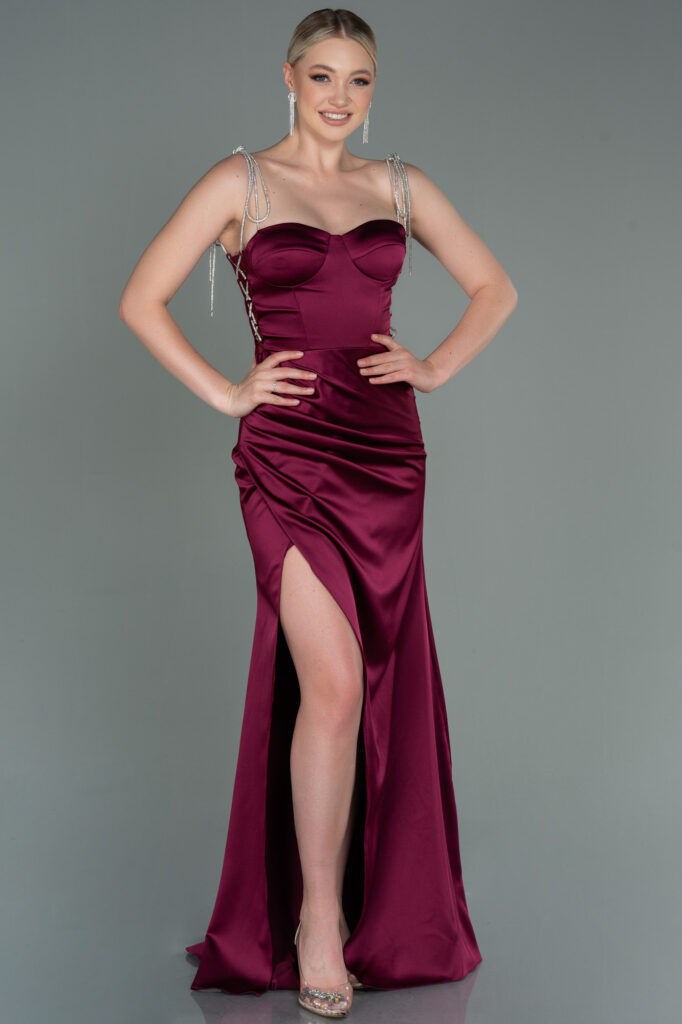 Robe de Soirée Longue en Satin Prune Tunisie