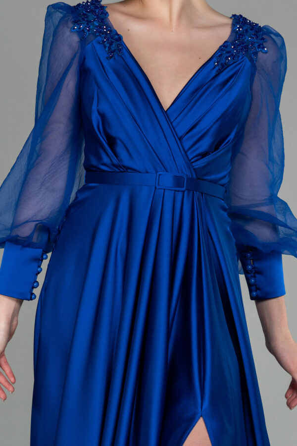 Robe de Soirée Longue Satin Bleu Saxe Tunisie