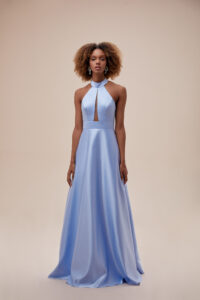 Robe de soirée longue en satin bleu glacie Tunisie