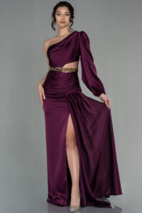 Robe de Soirée Satin Longue Prune Tunisie