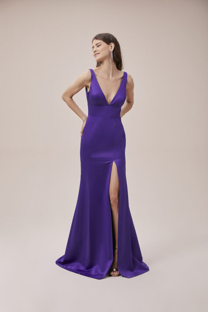 Robe de soirée en satin violet à bretelles Tunisie