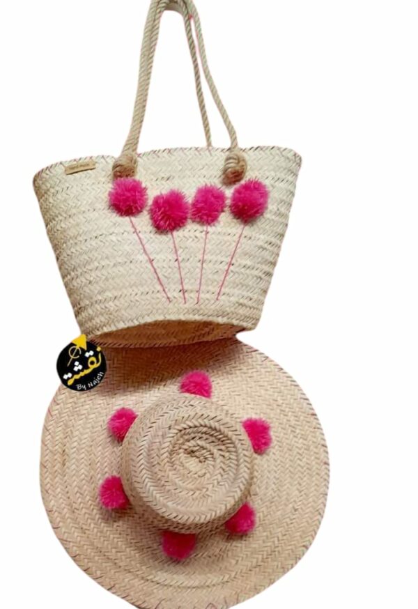 Couffin et chapeau "fleurs rose" Tunisie