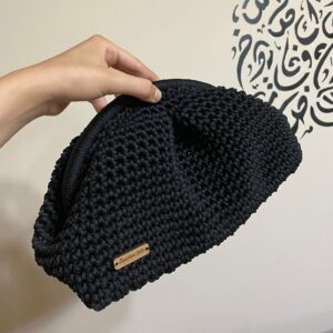 Clutch Black HandMade en crochet forme rond par Sola Tunisie