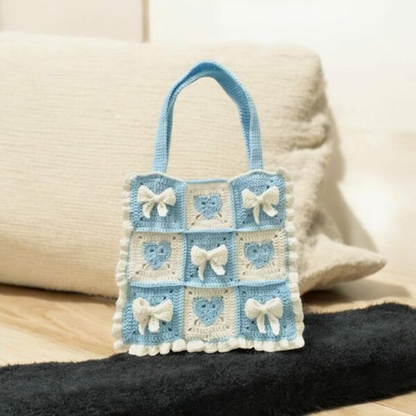 Sac crochet blanc et bleu ciel Tunisie