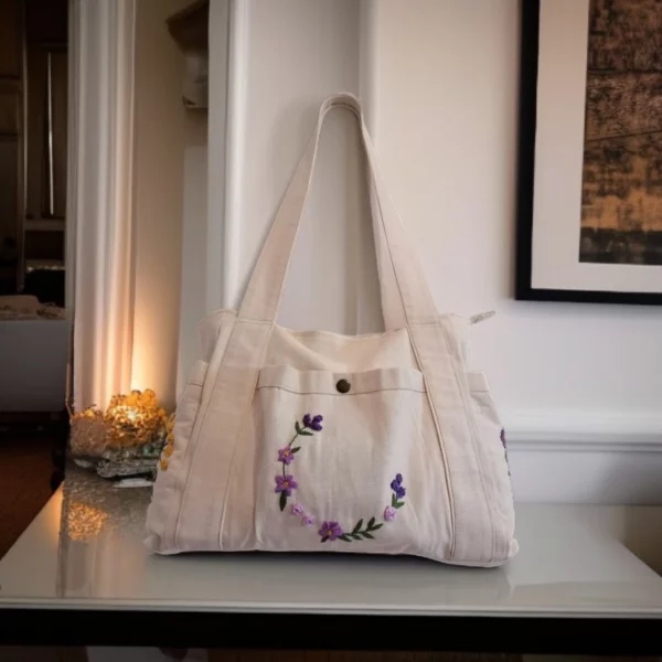 Sac brodé personnalisé - Touche florale