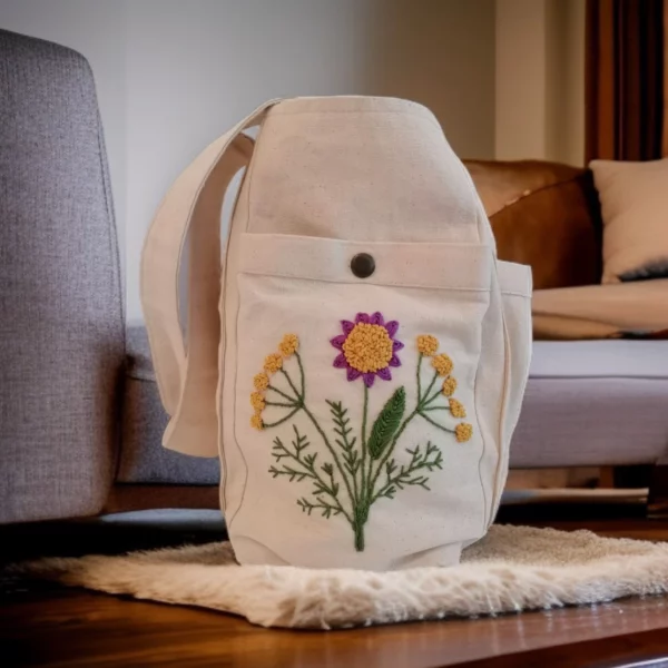 Sac à dos brodé fleuri - Casual raffiné