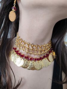 Collier et boucles d'oreilles En cuivre trempé dans de l'or - rouge