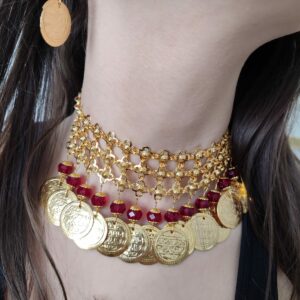 Collier et boucles d'oreilles En cuivre trempé dans de l'or - rouge