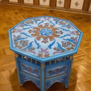🪑 Table ronde à 6 côtés – Peinte à la main 🎨 Tunisie