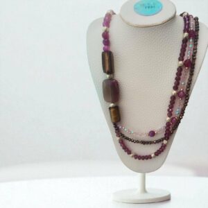 Collier rose marron avec cristaux et pierres semi-précieuses Tunisie