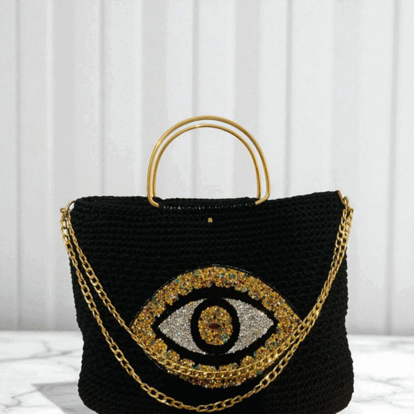Sac en crochet noir et doré Tunisie