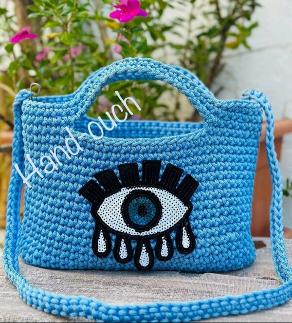 Sac en crochet bleu ciel Tunisie