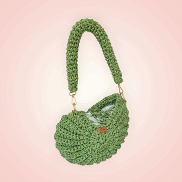 Sac à main au crochet en macramé vert doré Tunisie