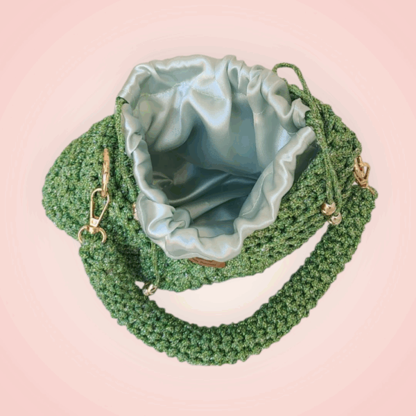 Sac à main au crochet en macramé vert doré Tunisie