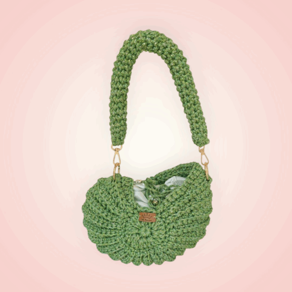 Sac à main au crochet en macramé vert doré Tunisie