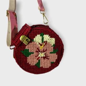 Sac à main fait à la main en fil de canevas, couleur rouge bordeaux Tunisie