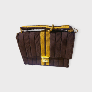 Sac à main fait à la main en fil de canevas, couleur marron et or Tunisie