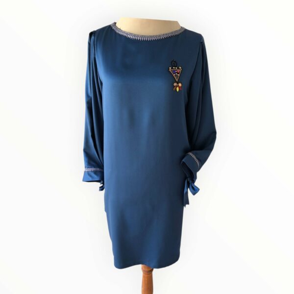 Bleu foncé, robe satin doublée Tunisie