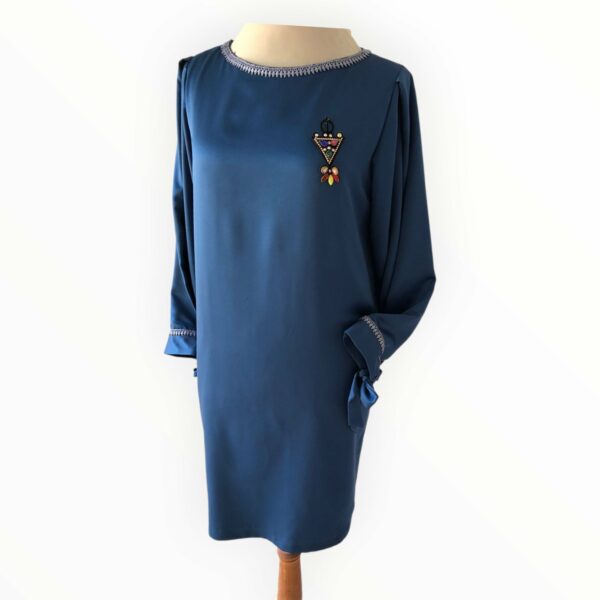 Bleu foncé, robe satin doublée Tunisie