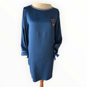 Bleu foncé, robe satin doublée Tunisie