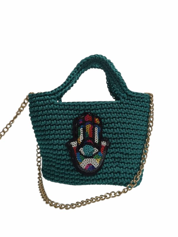 Petit sac crochet vert avec khomsa Tunisie