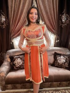 Caftan Court orange - Moussline dentelle et Satin Tunisie