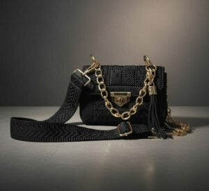 Sac à main fait à la main en fil de canevas, couleur noir Tunisie