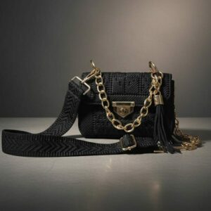 Sac à main fait à la main en fil de canevas, couleur noir Tunisie