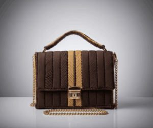 Sac à main fait à la main en fil de canevas, couleur marron et or Tunisie