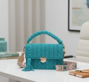 Sac à main en fil de canevas, couleur teal Tunisie