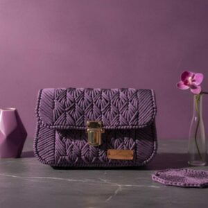 Sac à main fait à la main en fil de canevas, couleur mauve lilas Tunisie