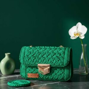 Sac à main fait à la main en fil de canevas, couleur vert bleu Tunisie