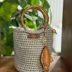 Sac seau grège clair avec porte clé en cuir Tunisie