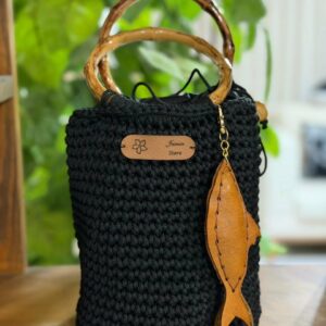Sac seau noir avec porte clé poisson en cuir Tunisie