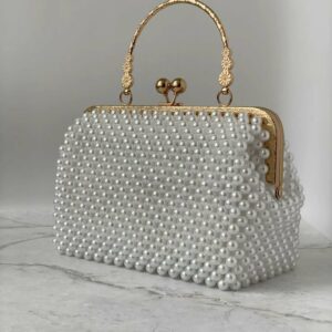 Sac en perles blanc avec fermeture doré inoxydable Tunisie