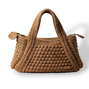 Sac Cabas Artisanal en Crochet – Élégance Caramel & Point Texturé Tunisie