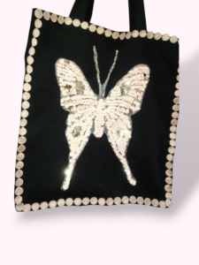 Sac Tote Bag en Tissu Noir – Grand Papillon en Sequins Scintillants & Look Chic Tunisie